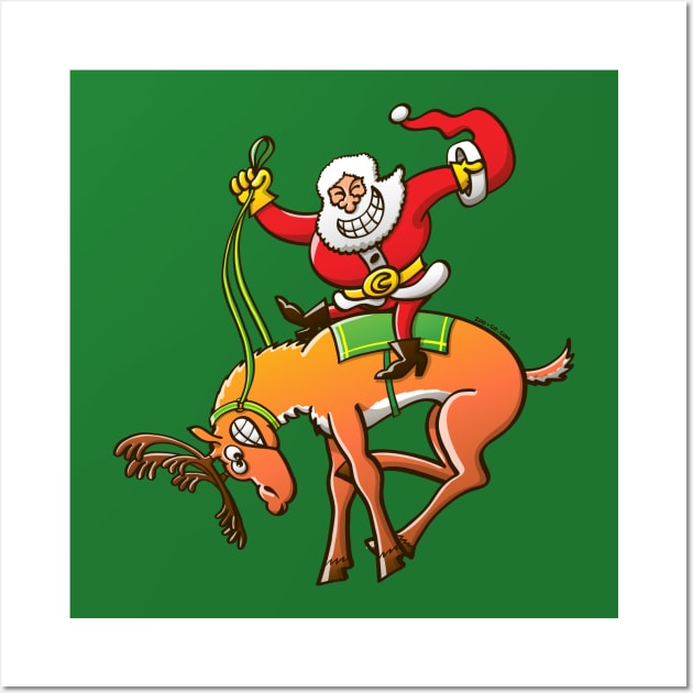 Santa is making this wild reindeer get ready for Christmas Wall Art by zooco